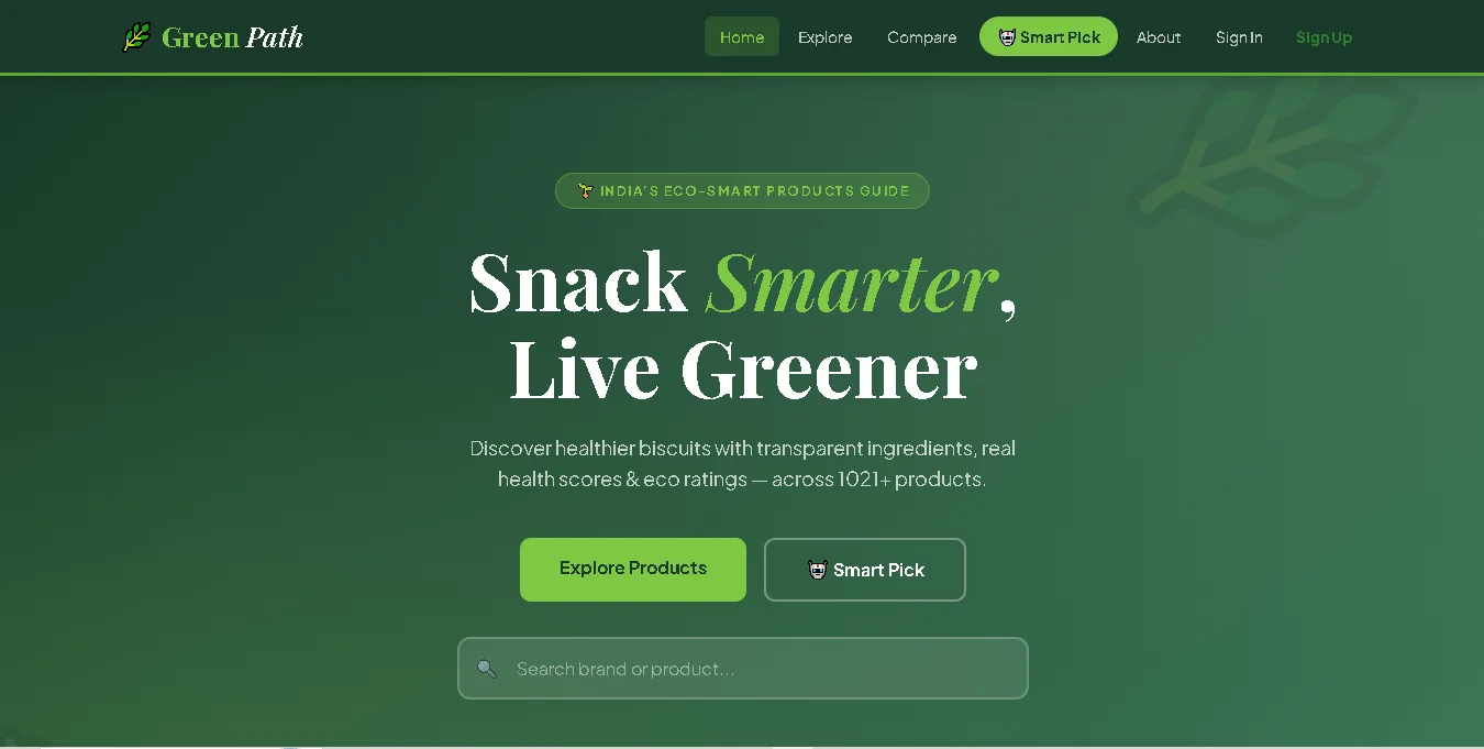 GreenPath platform showcasing eco-smart product options